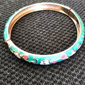 Enamel Floral Hinge Gold Colored Metal Cuff